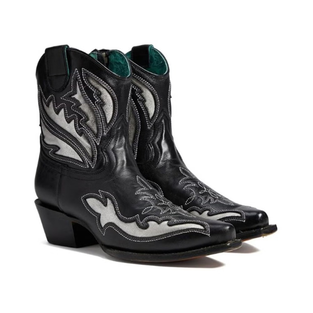 Corral® (Women's 7 M) Inlay & Embroidered Snip-Toe Booties, Black/Silver - $230